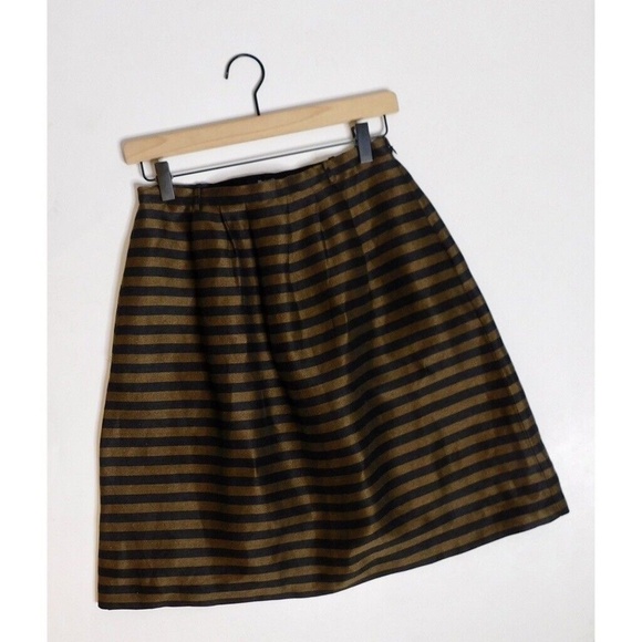 MADEWELL Linen & Silk Blend Striped Pleated Skirt Brown & Black Stripe Size 0 - Picture 3 of 13